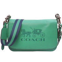 【COACH】馬車壓印全牛皮翻蓋斜背包 郵差包(綠色)