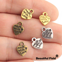 25pcs 10*12mm New fashion Antique Silver Bronze Gold Color Plated Handmade Charms Made With Love Heart A068