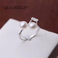 QIAOBEIGE Silver 925 Fashion Zircon music note Ring Women Pearl Ring Mounting Jewelry 925 Sterling Silver gold Rings