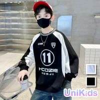 【UniKids】中大童裝長袖T恤 撞色賽車服風 男大童裝女大童裝 VPXY-24103(黑 白)
