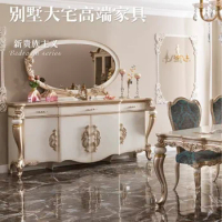 European style solid wood carved dining side cabinet Villa French dining side mirror locker Decorative cabinet side cabinet