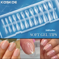 KOSKOE 240Pcs XXS Transparent Press on Matte False Nails Full Cover soft gel tips Fake Tips MIni Extension Manicure Tool