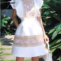 LUXE&amp;ENVY Rose Vietnam independent design fashion princess flying sleeve patchwork printed embroidered dress socialite dress