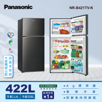 【Panasonic 國際牌】422公升新一級能效智慧節能雙門變頻冰箱-晶漾黑(NR-B421TV-K)