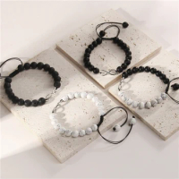 Silver Color Infinity Bracelet Natural Stone Beaded Bracelet 8 Number Pendant Charm Bangle Couple Bracelet For Women Men Jewelry