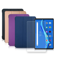 【VXTRA】聯想 Lenovo Tab M10 HD 2nd Gen TB-X306F 經典皮紋三折皮套+9H鋼化玻璃貼(合購價)