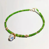Lii Ji Natural Green Diopside Tiny Beads Aurora Crystal Charm 925 Sterling Silver 18K Gold Plated Bracelet For Women Children