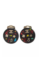 Chanel 二手香奈兒 CC 樹脂 5 號紐扣夾式耳環