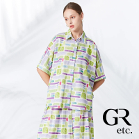 【GLORY21】品牌魅力款-etc.簡約線條塗鴉連袖造型襯衫(淺綠)