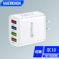 45W USB Charger Fast Charging QC 3.0 Mobile Phone Charger For Iphone 12 13 14 15 Pro Max Xiaomi 13 14 Huawei Samsung Oneplus