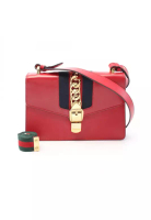 Gucci Pre-Loved Gucci Sylvie Small web line Shoulder bag leather Red Navy 2WAY