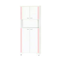 【南亞塑鋼】2.4尺直飾造型二開門中開放防水塑鋼高鞋櫃(白色+粉紅色)