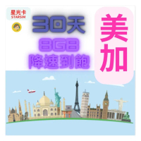 【星光卡 STAR SIM】美國 加拿大30天8GB到量降速128Kbps(到量降速不斷網)
