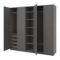 PAX/FORSAND 衣櫃/衣櫥, 深灰色/深灰色, 250x60x236 公分