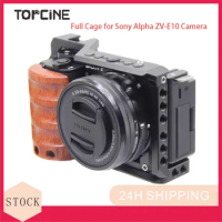 Topcine Camera Cage Sony ZV-E10 Full with Wooden Handgrip for Alpha ZVE10, Aluminum Rig Photography Accessory