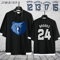 孟菲斯灰熊隊假兩件短袖T恤男女莫蘭特12號賈倫杰克遜籃球半袖衫