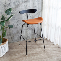 Boden-奧瑪工業風皮革吧台椅/橘色造型吧檯椅/高腳椅(二入組合)-52x55x96cm