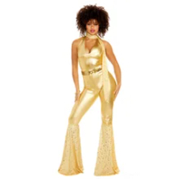 NEW Women Halloween Retro Disco Party Jumpsuit Outfit Cosplay Vintage 70s 80s Hippie Costume