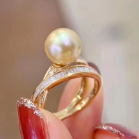 DIY珍珠配件 925銀珍珠戒指空托 簡約時尚珍珠指環 配7-10mm圓珠