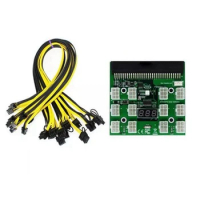 Power Module Breakout Board Kit with 12 6Pin to 6 + 2 8Pin Power Cords for HP 1200W 750W PSU GPU Mining Ethereum Green