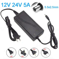 AC 100-240V DC 12V 5A Power Supply 24V 5A Power Adapter Universal Transformer Charger Adaptor Supply for LED Strips Light