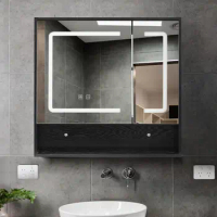 Medicine Cabinet with Light, Bathroom Wall Cabinet with Defogger Mirror &amp; LED Lights, 2 Doors Wall Mounted Bathroom Mirror