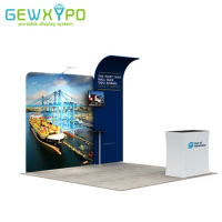 3mX3m Expo Booth Solution Portable Easy Fabric Backwall With Advertising Podium Counter(Include LED Light And Black Panel)