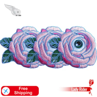 Pink Flower of My Eye Embroidered Patches for Clothing Iron On Rose 100%emb Emblem clothes for Women Jackets DIY High Quality