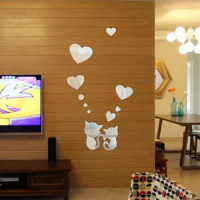 Free shipping Love kitten mirror acrylic wall stickers creative stickers ,fashion wall decoration wall sticker for home deco