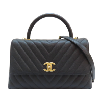 【二手名牌BRAND OFF】CHANEL 香奈兒 黑色 山型紋牛皮 CoCo Handle 28 兩用包