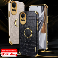 6D Plating Leather Cover For Oppo Reno10 Pro 5G Case Car Magnetic Holder Ring Shockproof Coque On Appo Orro Reno 10 Reno10Pro 5G