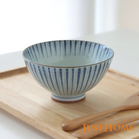 【Just Home】日本製美濃燒陶瓷5吋中式飯碗250ml-波紋十草(深丸大平碗)