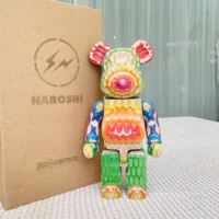 Bearbrick 400% 28cm BE@RBRICK カリモク Fragment Design HAROSHI Vertical Carved Wood Rainbow Wave Bear gift figure trendy toys