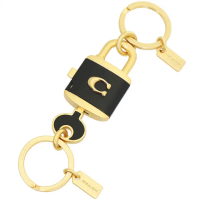 【COACH】黑X金C Logo 鎖頭&amp;鑰匙吊飾/鑰匙圈