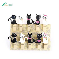 10pcs Kawaii Wood Paper Clip For Bag Japanese Cat Wooden Clips With Hemp Rope Mini Nice Food Clip
