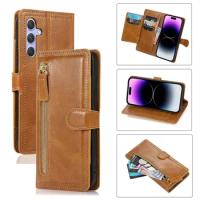 For Coque Samsung A55 A35 54 15 5G Luxury Case A25 A15 A14 Zipper Leather Card Phone Samsung Galaxy A34 A 55 14 25 35 Flip Cover