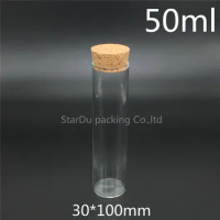 High-quality 30*100mm 50ml Wishing Glass Bottle With Cork ,50cc Glass Vials Display Bottles Wholesale Cork Bottle 500pcs