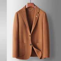 【巴黎精品】毛呢外套休閒西裝-羊毛手工雙面呢純色男外套4色p1ac75