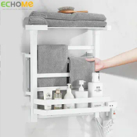 ECHOME Electric Heating Towel Rack Digital Display Dryer for Bathroom Wall Mounted Black/White 220V Energy Saving Towel Warmers