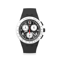 【SWATCH】原創系列手錶 NOTHING BASIC ABOUT BLACK 三眼計時 運動錶 黑 男錶(42mm)