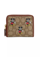 Coach Coach Disney X Coach Small Zip Around Wallet In Signature Jacquard With Mickey Mouse Print Khaki/Redwood Multi CN035