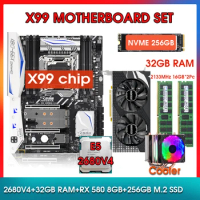 X99 D8I Motherboard KIT LGA2011-3 E5 2680 V4 Processor 2*16GB =32GB REG Memory 256GB M.2 SSD RX580 8GB graphics card CPU FAN