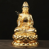 48CM large Buddhist high-grade home patron saint efficacious Talisman Mascot gold gilding Avalokitesvara Guanyin buddha statue