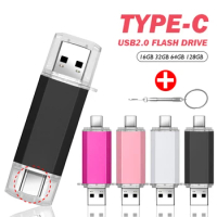Usb Flash Drives 128GB 64GB Pen Drive real capacity Pendrive 8GB Type c 2 IN 1 Memoria Usb Stick 8G Usb for phone Custom Logo