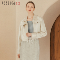 JESSICA RED - 輕薄修身襯衫領拉鏈短版外套R35008（米白）