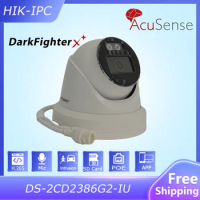 HIK 8MP AcuSense Turret IP Camera DS-2CD2386G2-IU DarkFighter Built-In Mic SD Card Slot IR30M Video Surveillance Network Cameras
