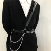 Gay Men Harness One Shoulder Back PU Leather Bdsm Harness Body Chain Harness Carnival Costumes Rave Outfit Sex Festival Wear