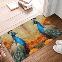 Peacock With Blue Feathers Floor Mat Kitchen Shower Door yellow flowers Bath Mat Fast Dry Bathroom Carpet Anti-Slip Toilet Mat
