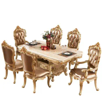 luxury marble top dining table set wood carved dining table set 6 chairs