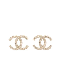 【CHANEL】CC Logo 螺旋麻花造型耳環(金色)